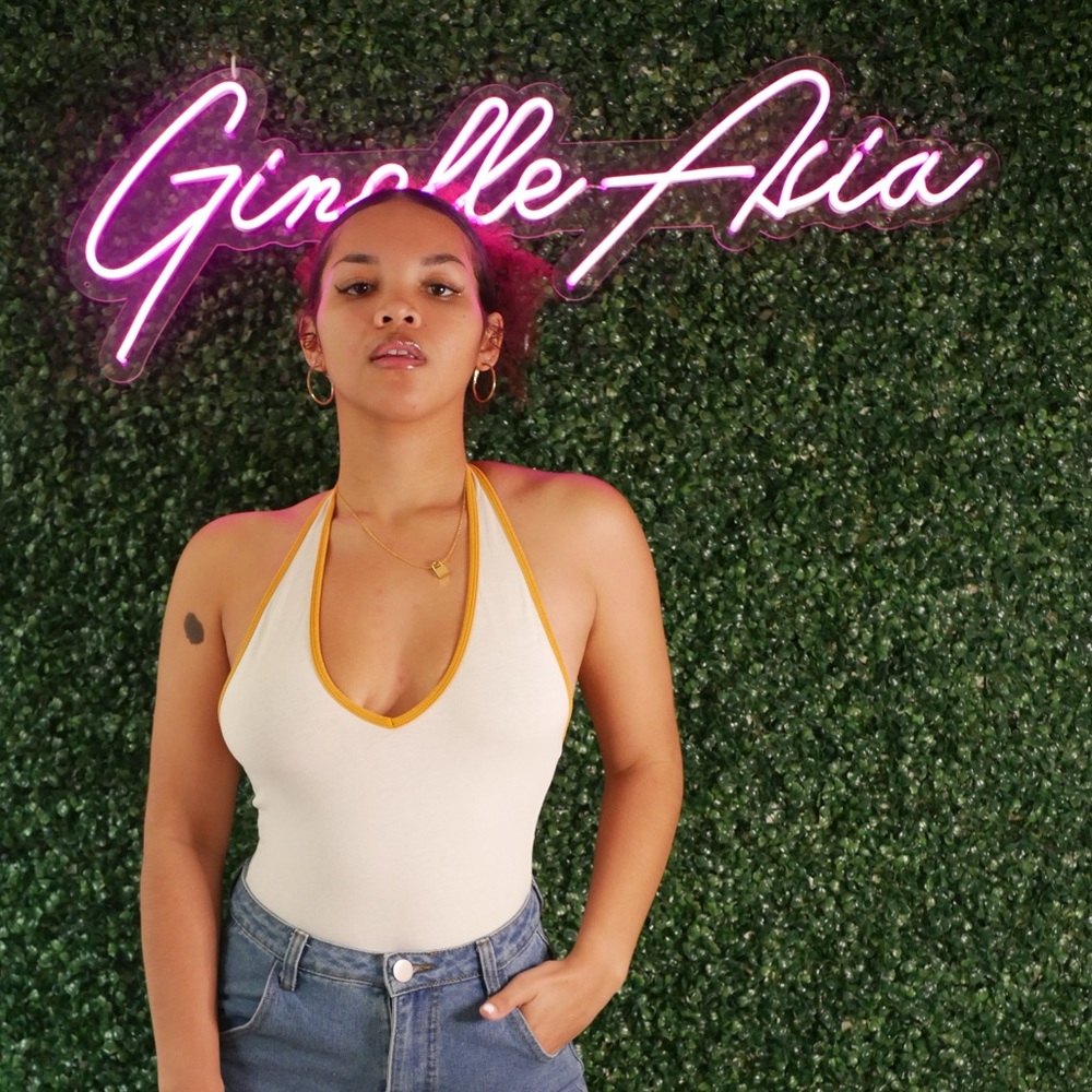 Forever 21 Orange and White Halter Bodysuit